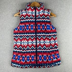 Lands End Vest Womens XS Red White Blue Chevron Puffer Allied Feather Down Aztec